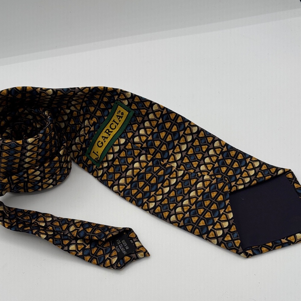 Great J. Garcia Geometric Patterned Tie in Navy and Gold- 100% Silk